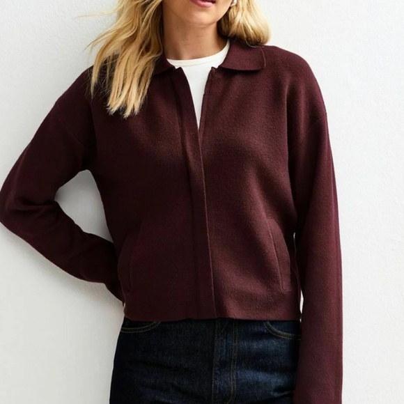 ZARA Maroon knit zip jacket - Picture 2 of 2